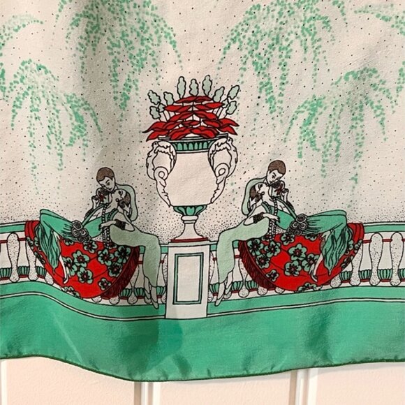 Vintage Pierre Baccara Paris Silk Scarf Hand Rolled Mint Green 1970s Figurative - Picture 4 of 10